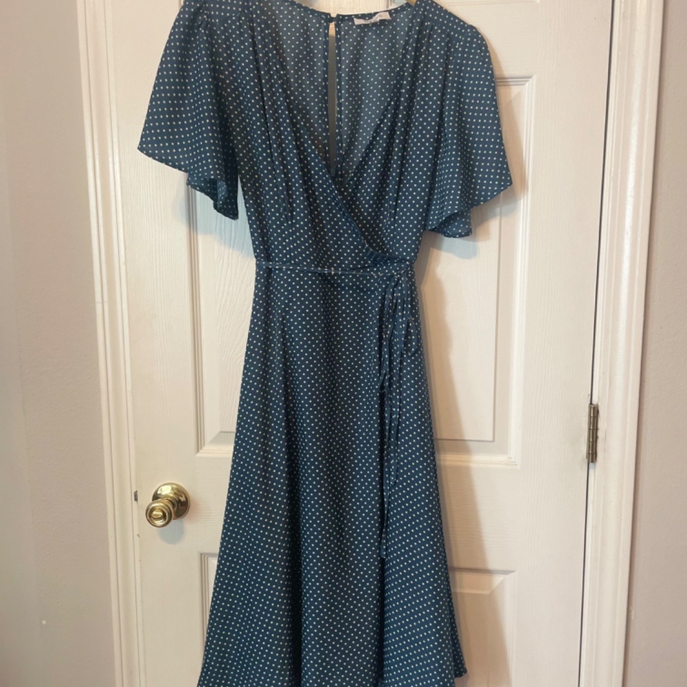Lucy Paris Blue Polka-Dot Midi Dress